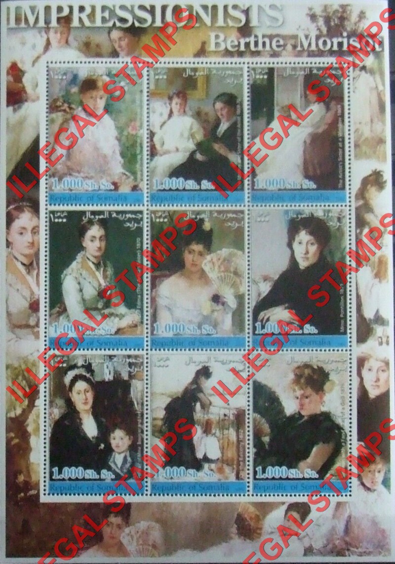 Somalia 2002 Paintings by Berthe Morisot Illegal Stamp Souvenir Sheet of 9