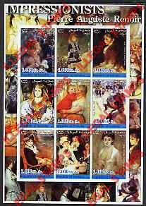 Somalia 2002 Paintings by Renoir Illegal Stamp Souvenir Sheet of 9