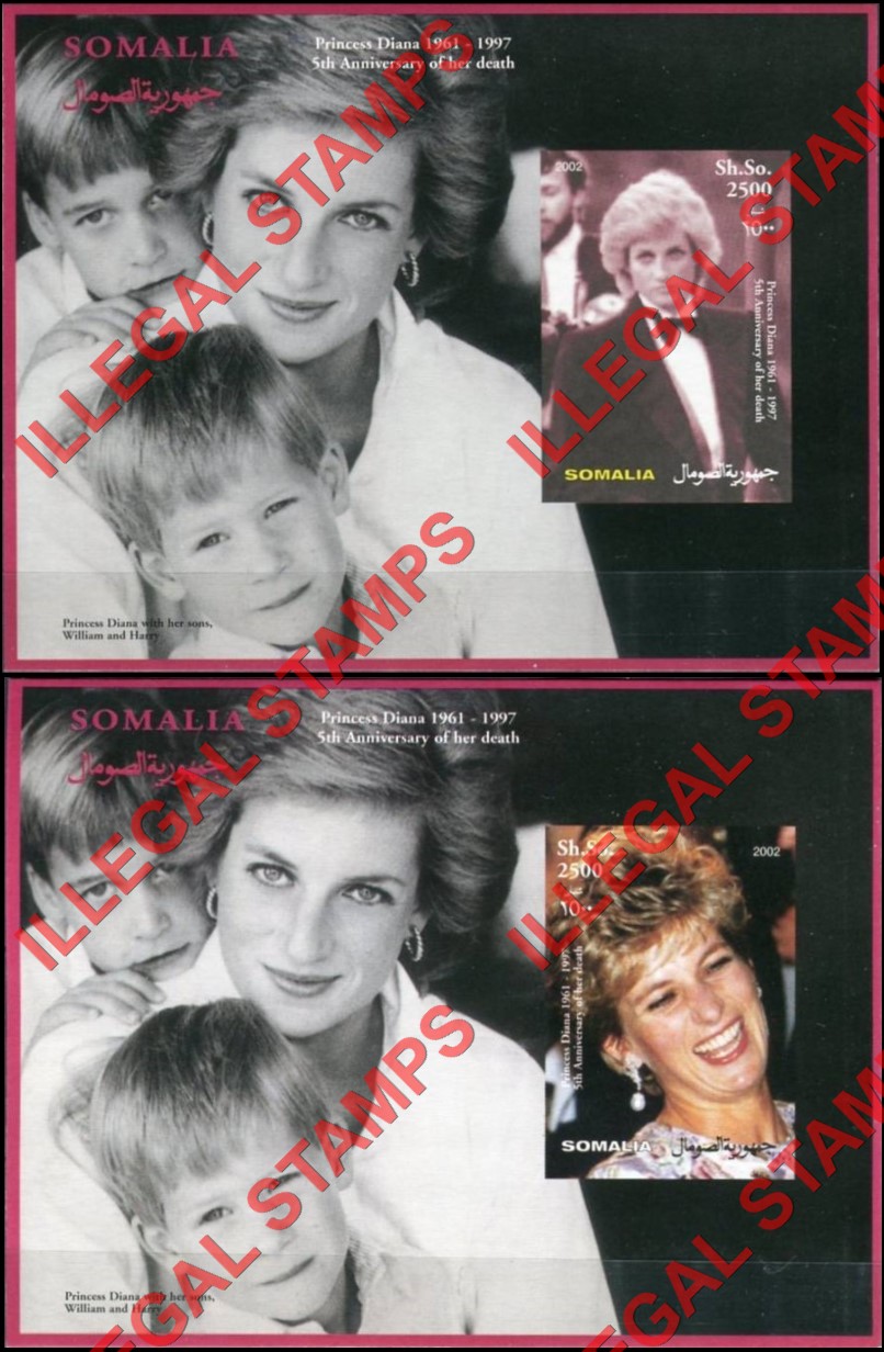 Somalia 2002 Princess Diana Illegal Stamp Souvenir Sheets of 1 (Part 1)