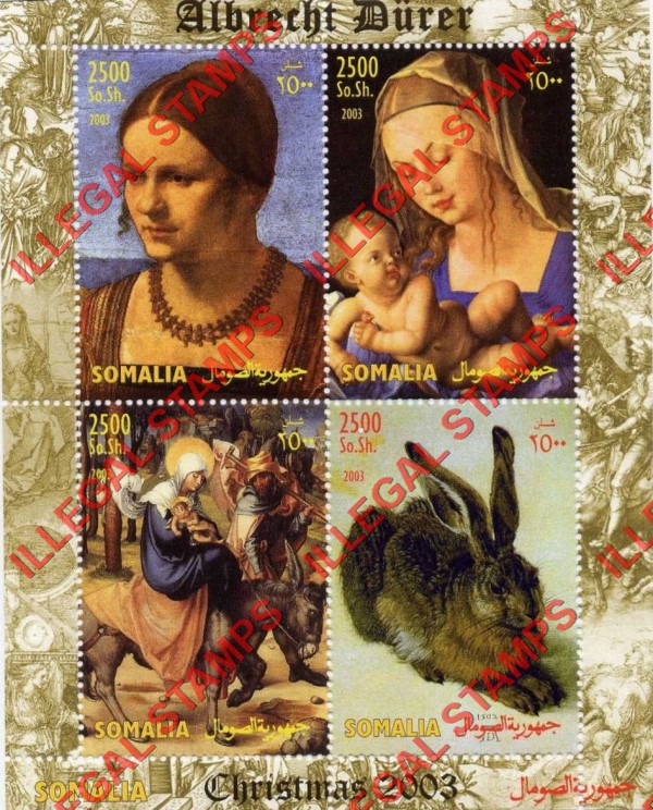 Somalia 2003 Paintings by Albrecht Durer Illegal Stamp Souvenir Sheet of 4