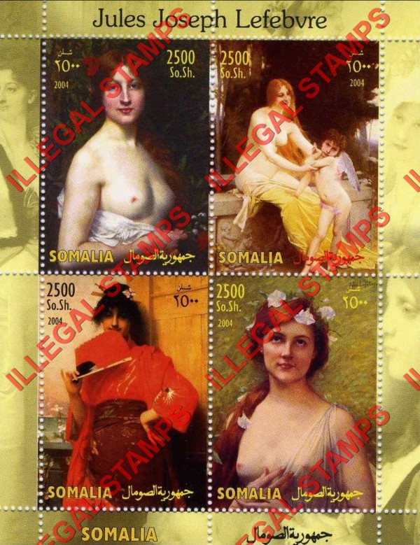 Somalia 2004 Paintings by Jules Joseph Lefebvre Illegal Stamp Souvenir Sheet of 4