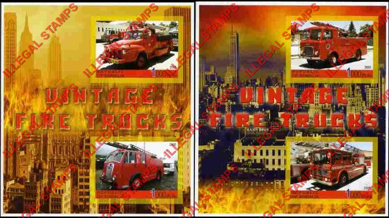 Somalia 2005 Fire Trucks Illegal Stamp Souvenir Sheets of 2