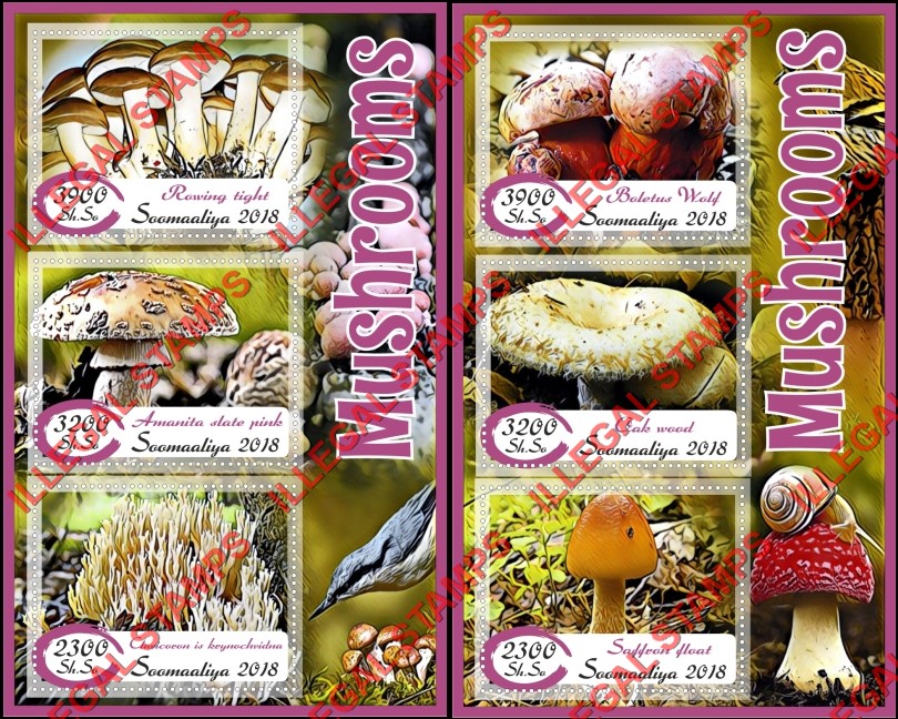 Somalia 2018 Mushrooms Illegal Stamp Souvenir Sheets of 3