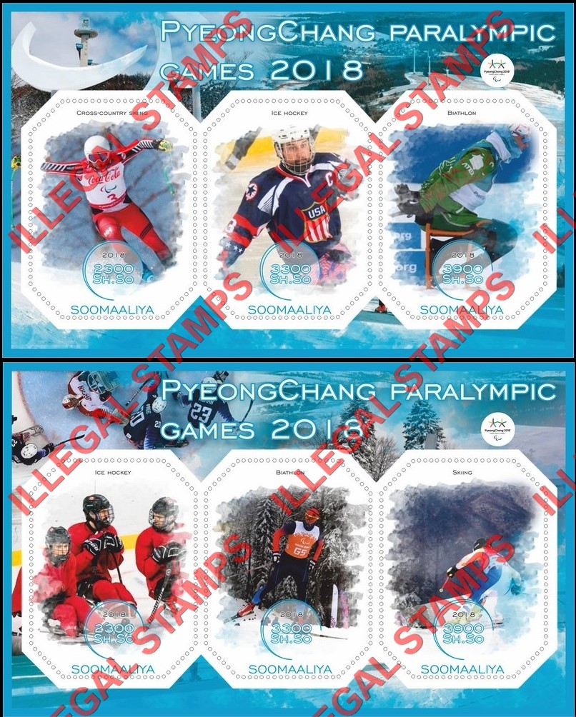 Somalia 2018 Paralympic Games Pyeongchang Illegal Stamp Souvenir Sheets of 3