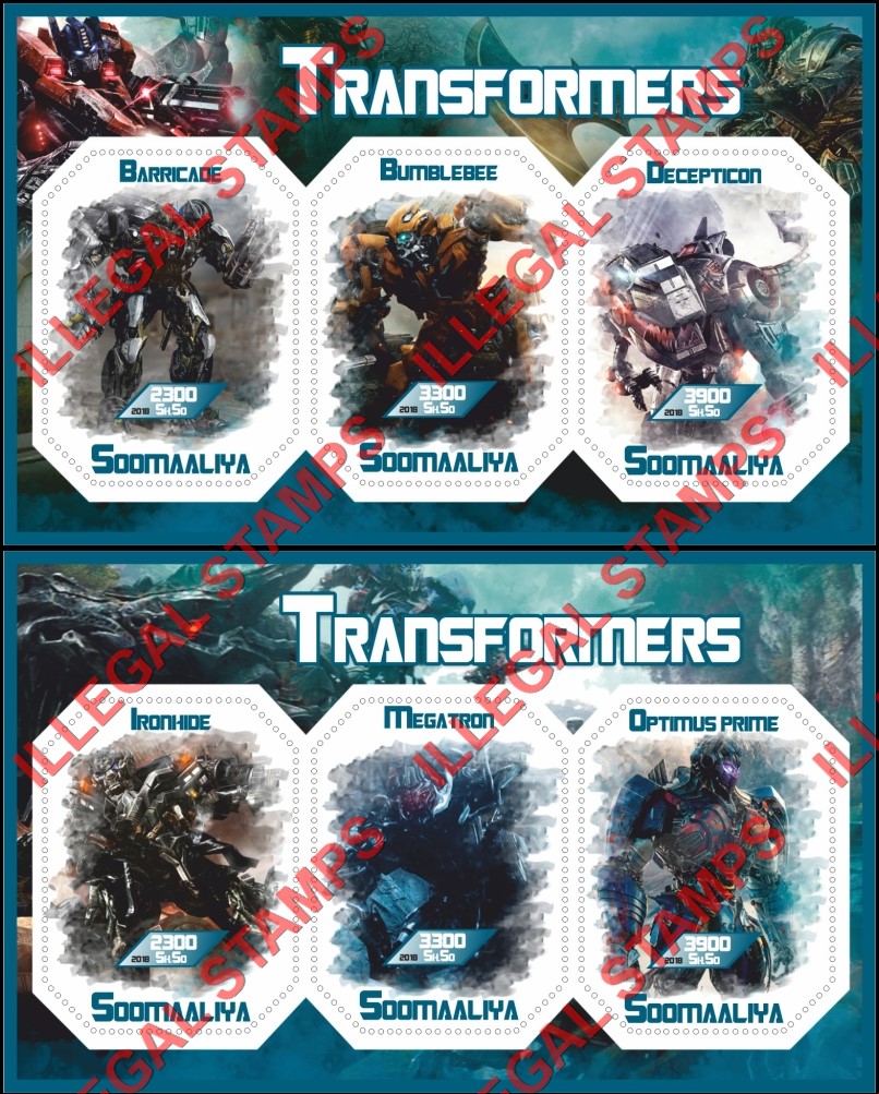 Somalia 2018 Transformers Illegal Stamp Souvenir Sheets of 3