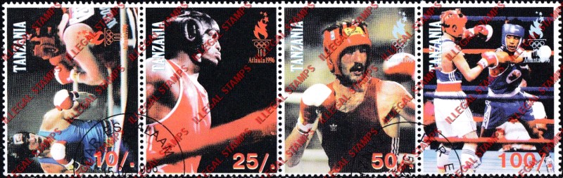 Tanzania 1998 Olympic Games in Atlanta in 1996 Boxing Illegal Stamp Strip of 4