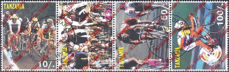 Tanzania 1998 Olympic Games in Atlanta in 1996 Cycling Illegal Stamp Strip of 4