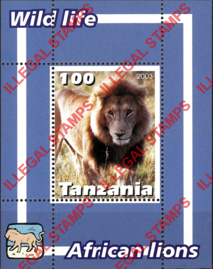 Tanzania 2003 African Lions Illegal Stamp Souvenir Sheet of 1 Tanzania 2003 African Lions Illegal Stamp Souvenir Sheet of 1
