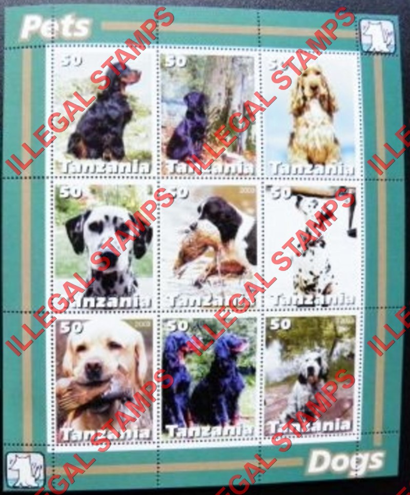 Tanzania 2003 Dogs Illegal Stamp Souvenir Sheet of 9 Tanzania 2003 Dogs Illegal Stamp Souvenir Sheet of 9