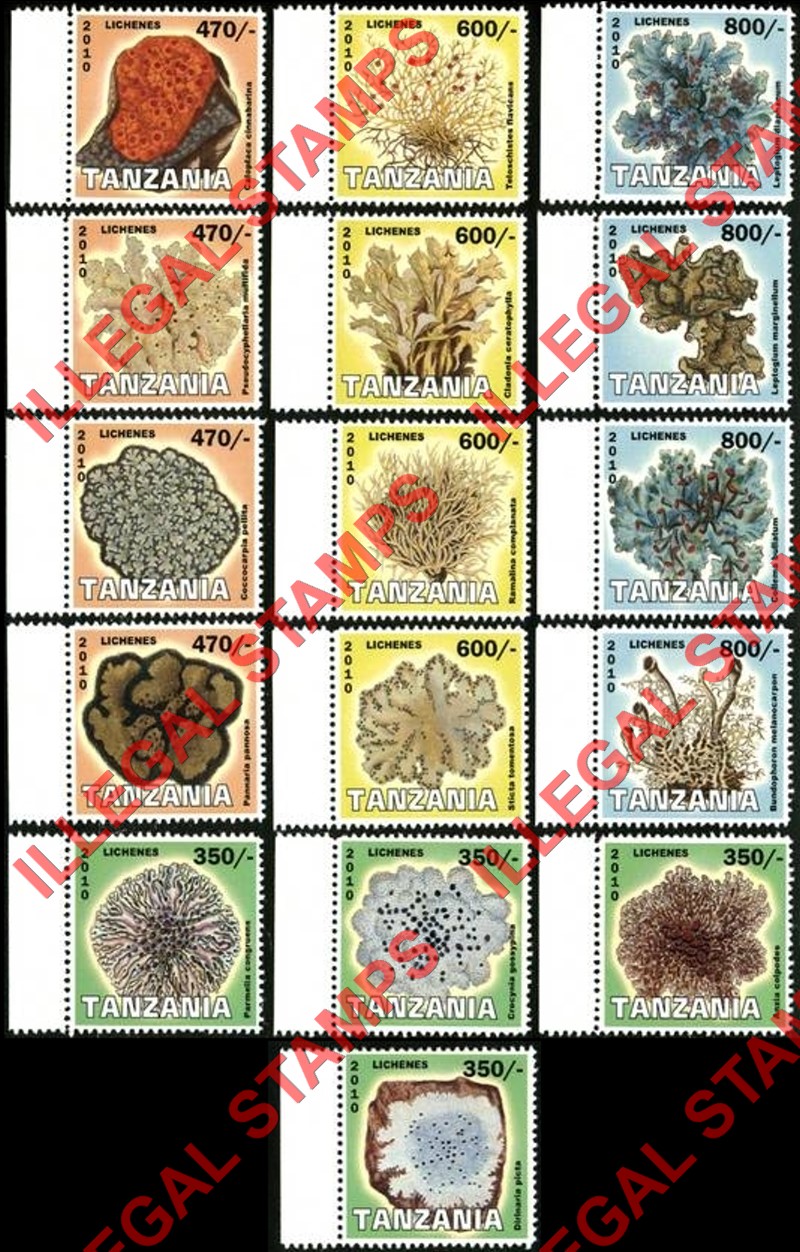 Tanzania 2010 Lichenes Illegal Stamp Set of 16 Tanzania 2010 Lichenes Illegal Stamp Set of 16