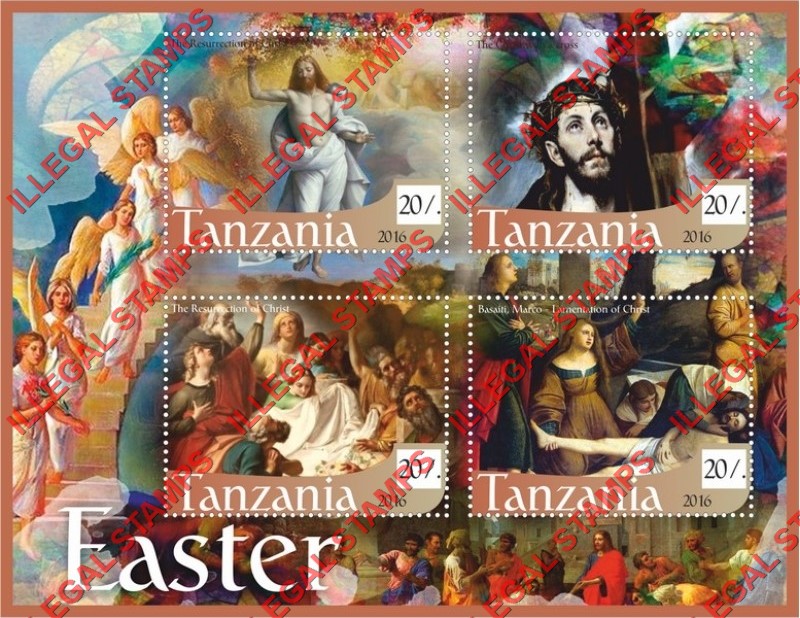 Tanzania 2016 Easter Paintings Illegal Stamp Souvenir Sheet of 4 Tanzania 2016 Easter Paintings Illegal Stamp Souvenir Sheet of 4