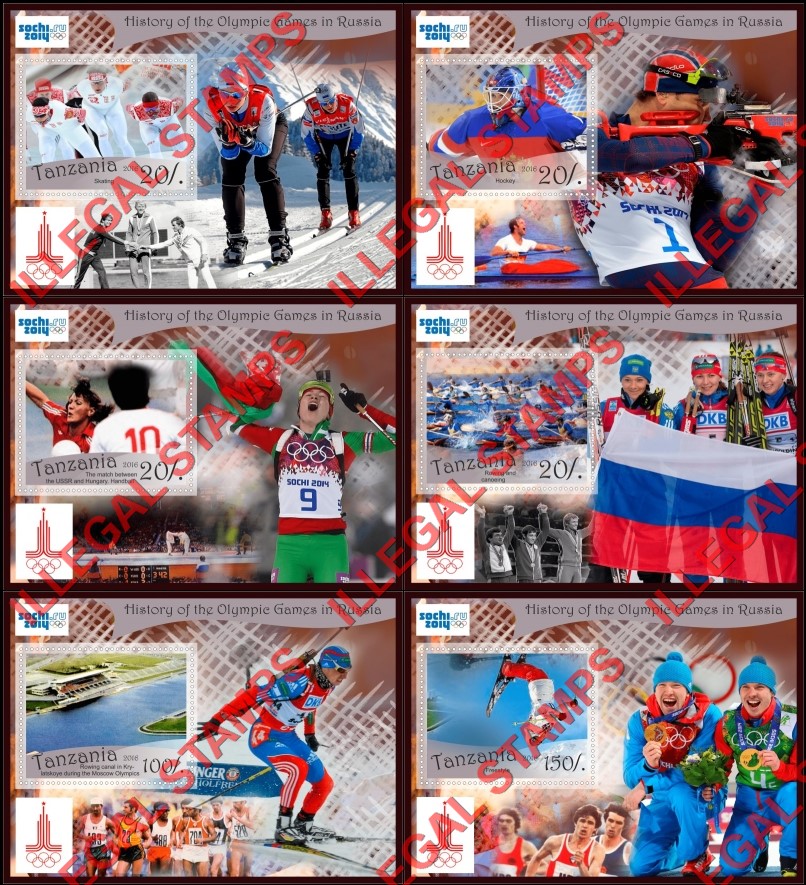 Tanzania 2016 Olympic Games History in Russia Illegal Stamp Souvenir Sheets of 1 Tanzania 2016 Olympic Games History in Russia Illegal Stamp Souvenir Sheets of 1