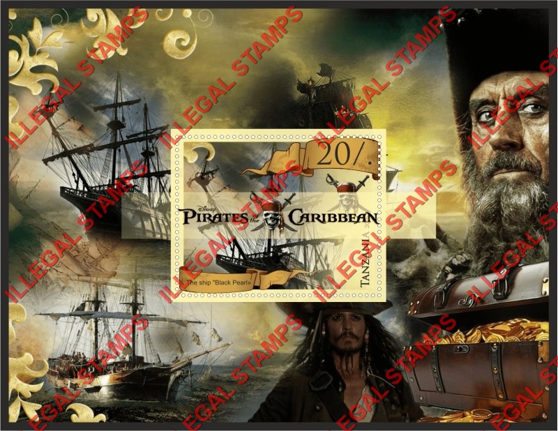 Tanzania 2016 Pirates of the Caribbean Movie Illegal Stamp Souvenir Sheet of 1 Tanzania 2016 Pirates of the Caribbean Movie Illegal Stamp Souvenir Sheet of 1