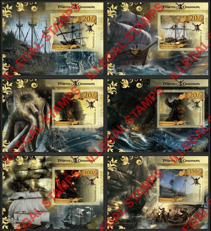 Tanzania 2016 Pirates of the Caribbean Movie Illegal Stamp Souvenir Sheets of 1 Tanzania 2016 Pirates of the Caribbean Movie Illegal Stamp Souvenir Sheets of 1