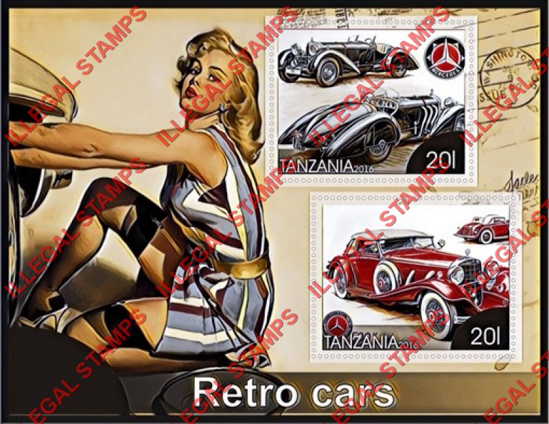 Tanzania 2016 Retro Cars Illegal Stamp Souvenir Sheet of 2 Tanzania 2016 Retro Cars Illegal Stamp Souvenir Sheet of 2
