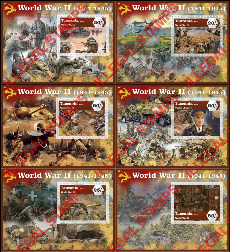 Tanzania 2016 World War II Illegal Stamp Souvenir Sheets of 1 Tanzania 2016 World War II Illegal Stamp Souvenir Sheets of 1