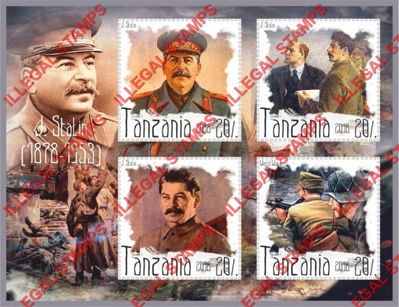Tanzania 2018 Joseph Stalin Illegal Stamp Souvenir Sheet of 4 Tanzania 2018 Joseph Stalin Illegal Stamp Souvenir Sheet of 4