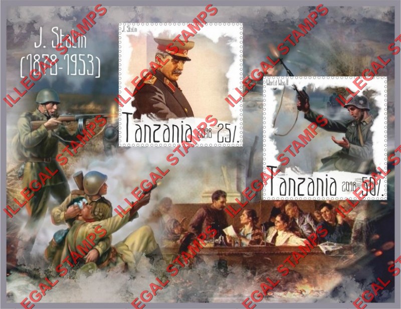 Tanzania 2018 Joseph Stalin Illegal Stamp Souvenir Sheet of 2 Tanzania 2018 Joseph Stalin Illegal Stamp Souvenir Sheet of 2