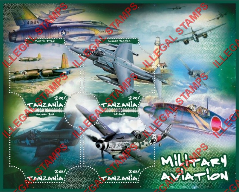 Tanzania 2018 Military Aviation Illegal Stamp Souvenir Sheet of 4 Tanzania 2018 Military Aviation Illegal Stamp Souvenir Sheet of 4