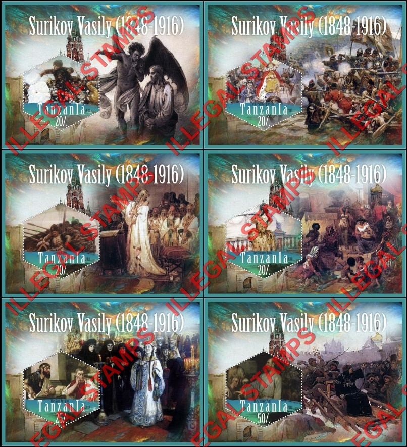Tanzania 2018 Paintings by Surikov Vasily Illegal Stamp Souvenir Sheets of 1 Tanzania 2018 Paintings by Surikov Vasily Illegal Stamp Souvenir Sheets of 1